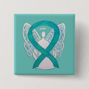 Teal Angel Awareness Ribbon Art Custom Lapel Pin