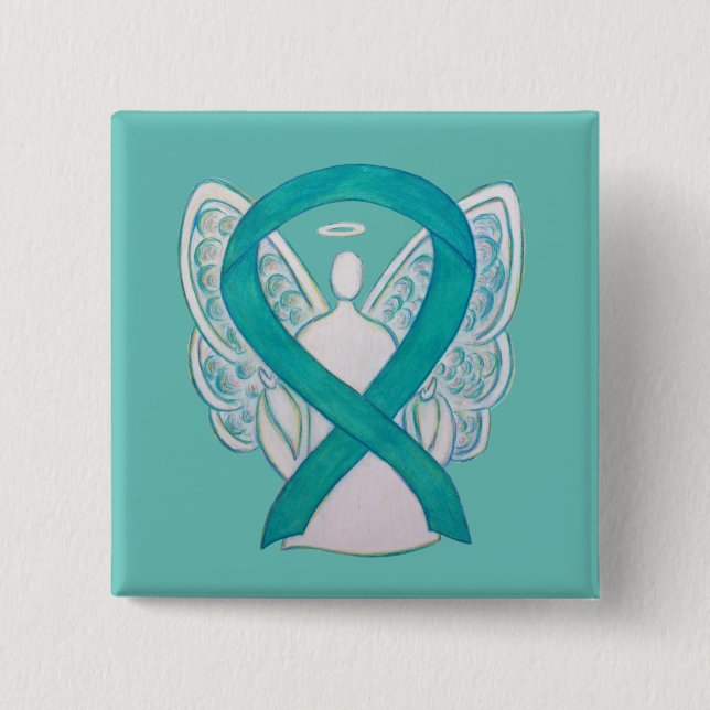Teal Angel Awareness Ribbon Art Custom Lapel Pin (Front)
