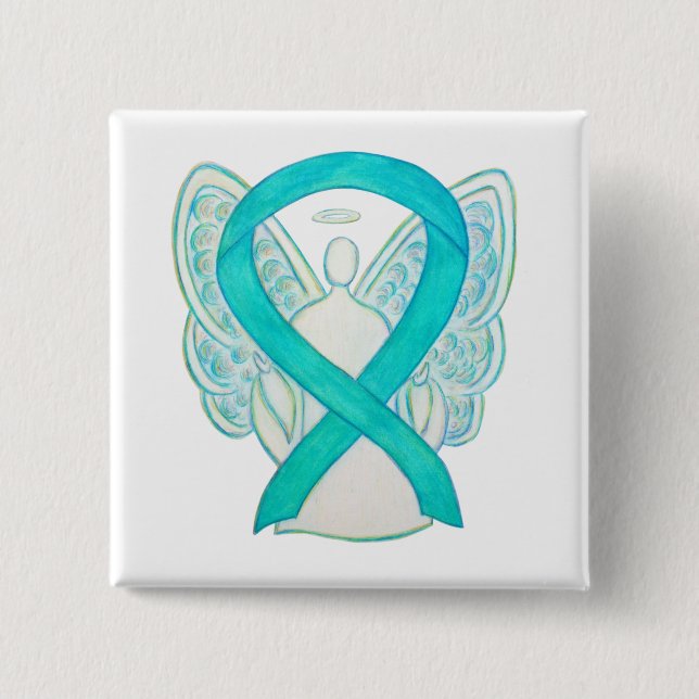 Teal Angel Awareness Ribbon Art Custom Lapel Pin (Front)