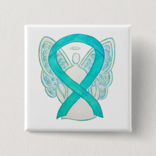Teal Angel Awareness Ribbon Art Custom Lapel Pin