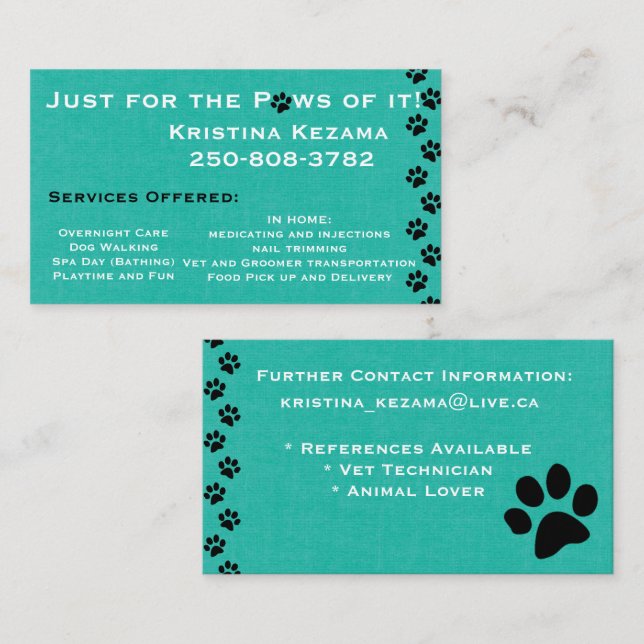 Teal Animal Care Business Card (Front/Back)
