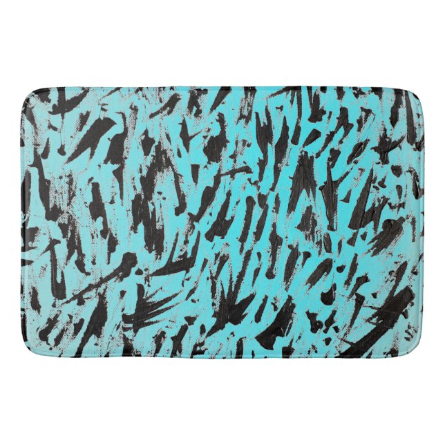 Teal Animal Print Abstract Bath Mat (Front)