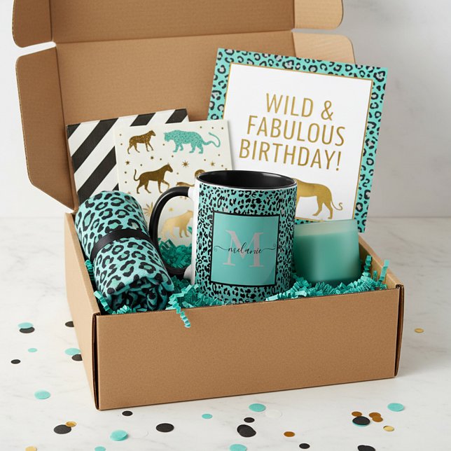 Teal Animal print personalised mug (Creator Uploaded)