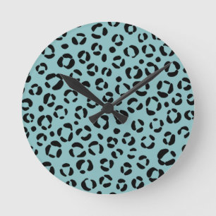 Teal Animal Print Round Clock