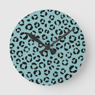 Teal Animal Print Round Clock