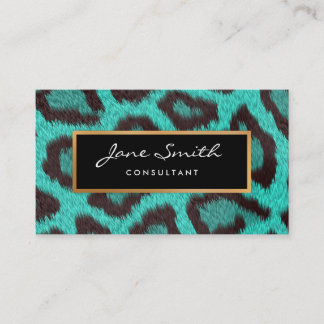 Teal Animal Skin, Leopard, faux Gold Foil Business Card