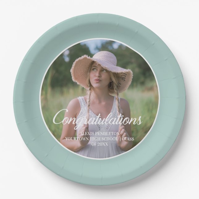 Teal (Any Colour) Graduation Party Photo Paper Plate (Front)