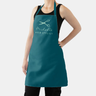 Teal apron for hair salon stylist or barber shop