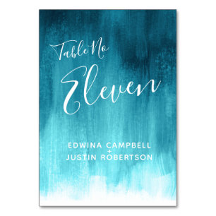 Teal aqua abstract modern art table number Eleven