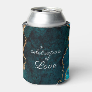 Teal Aqua Agate Celebration of Love Wedding Can Cooler