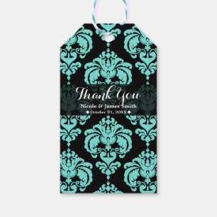 Teal Aqua Black Damask Vintage Wedding Event Favou Gift Tags