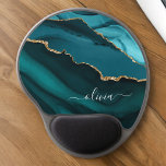 Teal Aqua Blue Agate Geode Gold Monogram Gel Mouse Mat<br><div class="desc">Teal Aqua Blue Green and Gold Foil Agate Geode Monogram Beautiful Elegant Script Name Mousepad (mouse pad). This makes the perfect sweet 16, 13th, 15th, 16th, 18th, 21st, 30th, 40th, 50th, 60th, 70th, 80th, 90th, 100th birthday, wedding, bridal shower, anniversary, back to school, baby shower, graduation or bachelorette party gift...</div>