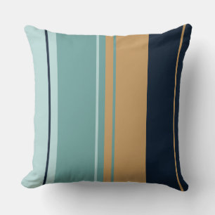 Teal Aqua Blue and Gold Stripes Cushion
