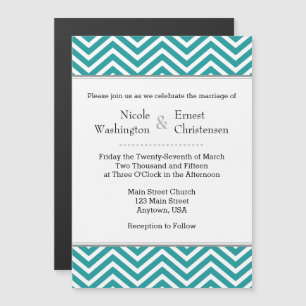 Teal Aqua Blue Chevron Magnetic Wedding Invitation