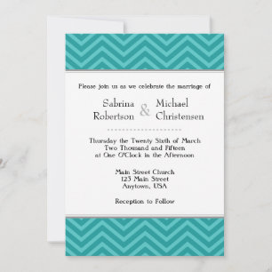 Teal Aqua Blue Chevron Wedding Invitations