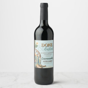Teal Aqua Blue Country Western Desert Birthday Wine Label