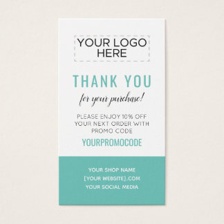 Teal Aqua Blue Custom Promo Code Discount Card