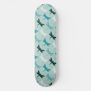 Teal Aqua Blue Dragonflies Pattern Skateboard