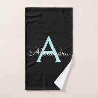 Teal Aqua Blue Girly Script Monogram Name Modern