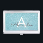 Teal Aqua Blue Glitter and Sparkle Monogram Business Card Holder<br><div class="desc">Teal Aqua Blue Faux Glitter and Sparkle Elegant Monogram Business Card Holder for beauty professional such as a Skin Care, Microblading, Eyelash Extensions, Hair or Makeup Beauty Salon Manager or Employee. This Business Card Holder can be customised to include your initial and first name and makes a great birthday or...</div>