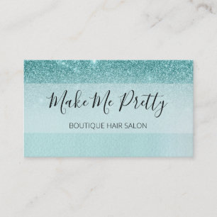 Teal Aqua Blue Glitter Ombre Glam Girly Salon Business Card