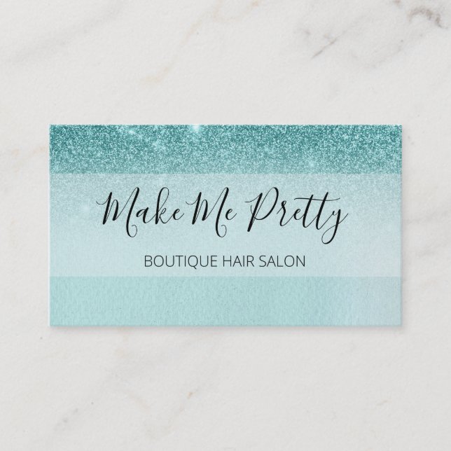 Teal Aqua Blue Glitter Ombre Glam Girly Salon Business Card (Front)
