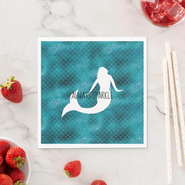 Teal Aqua Blue Glitter Sparkle Mermaid Napkin (Insitu)