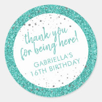 Teal Aqua Blue Glitter Thank You Birthday Favour