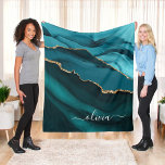 Teal Aqua Blue Green Agate Geode Gold Monogram Fleece Blanket<br><div class="desc">Teal Aqua Blue Green and Gold Foil Agate Geode Monogram Beautiful Elegant Script Name Sherpa Blanket. This makes the perfect sweet 16, 13th, 15th, 16th, 18th, 21st, 30th, 40th, 50th, 60th, 70th, 80th, 90th, 100th birthday, wedding, bridal shower, anniversary, baby shower, graduation or bachelorette party gift for someone decorating her...</div>