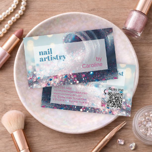 Teal Aqua Blue Hot Pink Glitter Nail Polish Business Card