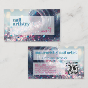 Teal Aqua Blue Hot Pink Glitter Nail Polish Business Card
