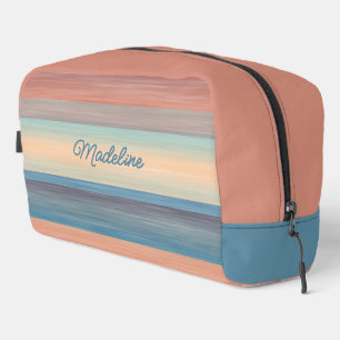 Teal Aqua Blue Peach Orange Watercolor Stripes Dopp Kit