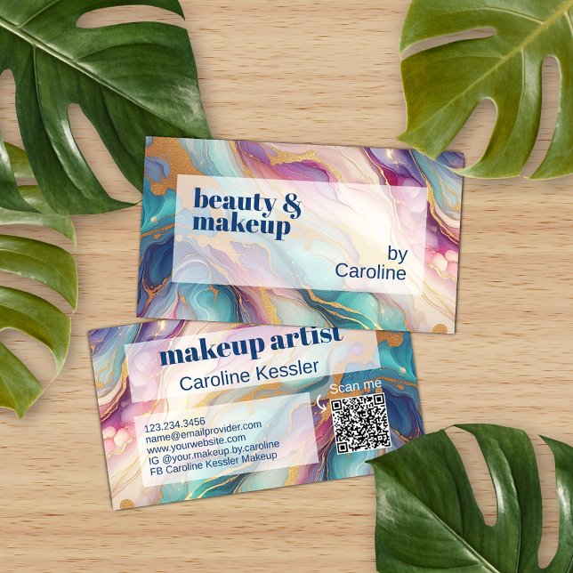 Teal Aqua Blue Purple Pink Gold Marble Art Pattern Business Card (Creator Uploaded)