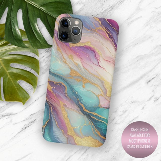 Teal Aqua Blue Purple Pink Gold Marble Art Pattern Case-Mate iPhone Case (Creator Uploaded)
