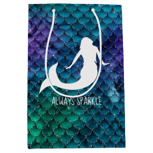 Teal Aqua Blue Purple Sparkle Mermaid Medium Gift Bag
