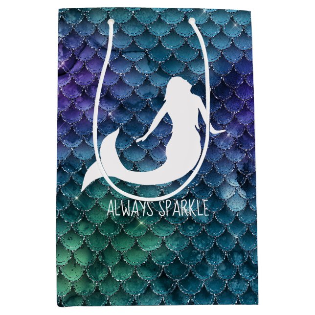 Teal Aqua Blue Purple Sparkle Mermaid Medium Gift Bag (Front)