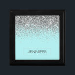 Teal Aqua Blue Silver Glitter Girly Monogram Name Gift Box<br><div class="desc">Teal Aqua Blue and Silver Sparkle Glitter Monogram Name Jewellery Keepsake Box. This makes the perfect graduation,  birthday,  wedding,  bridal shower,  anniversary,  baby shower or bachelorette party gift for someone that loves glam luxury and chic styles.</div>