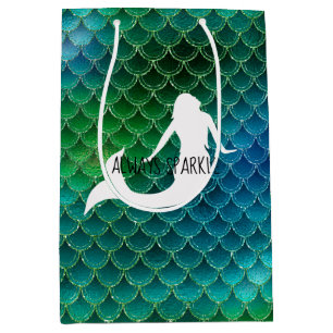 Teal Aqua Blue Sparkle Mermaid Medium Gift Bag