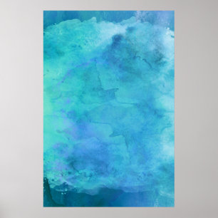 Teal Aqua Blue Teal Watercolor Texture Pattern Poster
