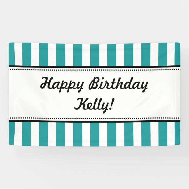 Teal Aqua Blue White Birthday Banner Stripes (Horizontal)