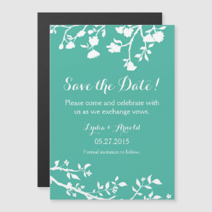 Teal Aqua Blue White Flower Save The Date Magnet