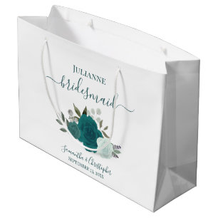 Teal & Aqua Boho Chic Roses Wedding Bridesmaid Large Gift Bag