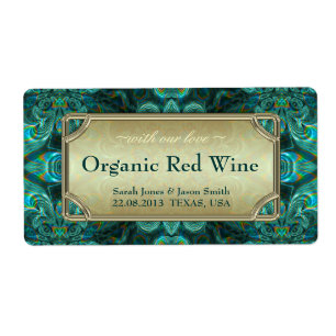 Teal Aqua Fantasy Wedding Red Gold Wine Labels