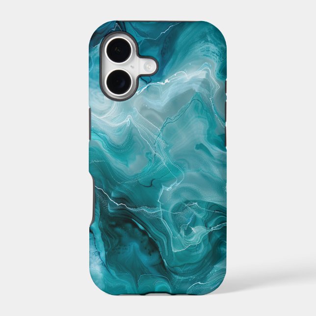 Teal Aqua Fluid Ink Marble Swirls (Back)