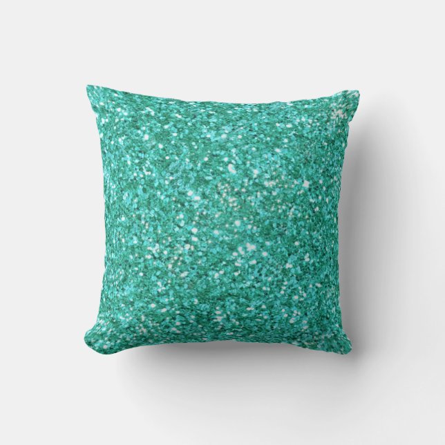 Teal aqua fun sparkling glitter pattern cushion (Front)