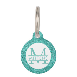 Teal Aqua Glitter Pink Sparkle Pretty Girly Pet Tag