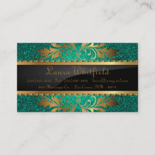 Teal Aqua Glitter Sequin Disco Glitz Business Card