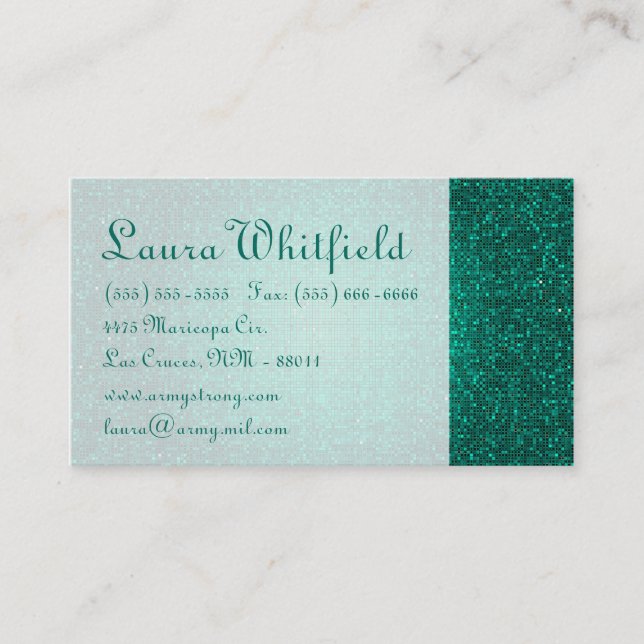 Teal Aqua Glitter Sequin Disco Glitz Business Card (Front)