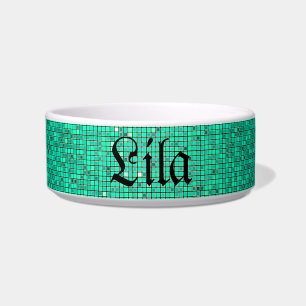 Teal Aqua Glitter Sequin Disco Glitz Pet Food Bowl