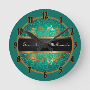 Teal Aqua Glitter Sequin Disco Personalised Clock
